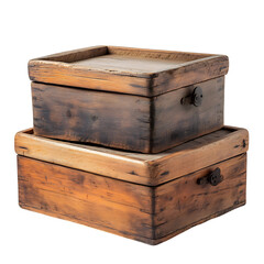 Rustic Wooden Breadboxes with Sliding Lids Isolated on Transparent Background