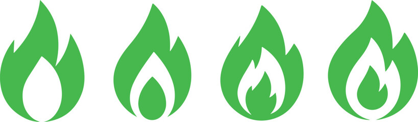 Obraz premium Four Green Fire Symbols on White Background