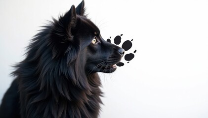 Obraz premium Dark fur with black paw print on white background, wildlife, dark fur