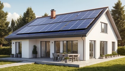 Modern House with Solar Panels on Roof
