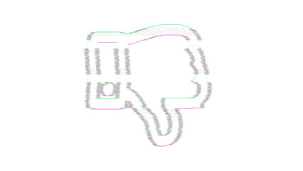 Icon thumbs down is distorted. Glitch. Noise, chromatic aberration, geometric distortion