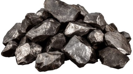 a pile of shiny aluminum ore rocks isolated  on white background