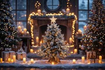 Fototapeta premium Magical Holiday Background with Twinkling Lights and Cozy Festive Atmosphere