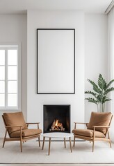 Modern Living Room with Fireplace and Blank Canvas