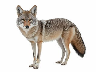 Obraz premium Photo of a Coyote in Full View Standing on a White Background