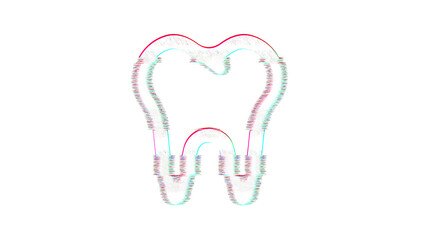 Icon tooth is distorted. Glitch. Noise, chromatic aberration, geometric distortion