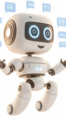 3D Illustration Of A Smiling White Robot With Communication Bubbles