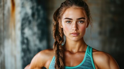 Confident Young Woman with Braided Hair, Athletic and Fit, Portrait