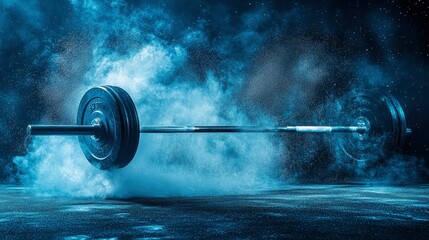 Powerful Barbell in Dramatic Smoke and Dust - Strength, Fitness, and Power Concept