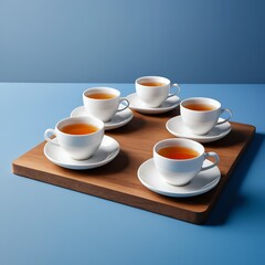 Obraz premium Five Cups of Tea on Wooden Tray