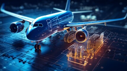 Futuristic Aeronautical Engineering Digital Technology and Energy Visualization