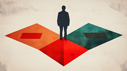 Abstract Illustration of Man Standing on Colorful Geometric Shapes