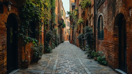 Fototapeta premium Charming Cobblestone Alleyway in Historic European City