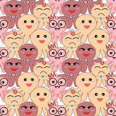 Cute Cartoon Faces Pattern - Expressive Emoji Seamless Background