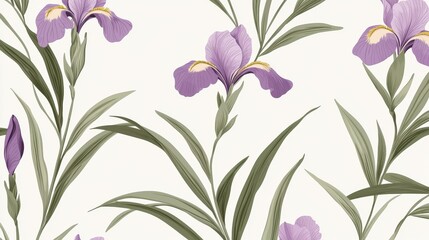 Elegant Purple Iris Floral Pattern on Soft Cream Background