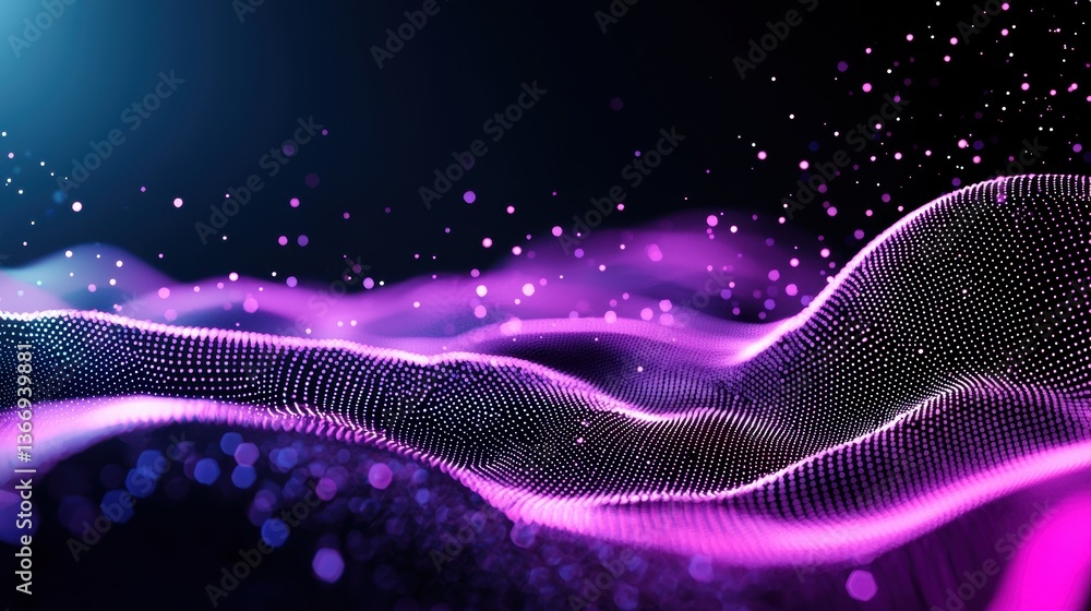 Poster particle abstract wave of glowing particles symbolizing next gen computational technology.