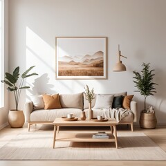 Modern Beige Living Room Interior with Natural Decor