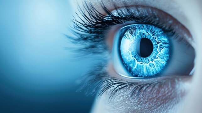 Resolution An eye looking at a retina display screen with extreme clarity and precision.