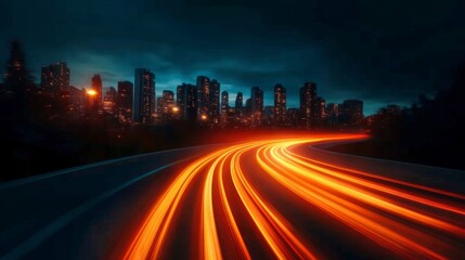 Fototapeta premium Dynamic Cityscape at Night with Traffic Light Trails Capturing Time Transition in Urban Setting