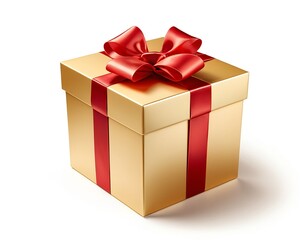 Gold Gift Box with Red Ribbon
