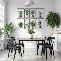 Modern Dining Room with Plants and Minimalist Decor