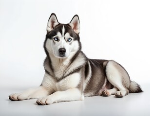 Fototapeta premium Siberian Husky Dog with Blue Eyes Lying Down