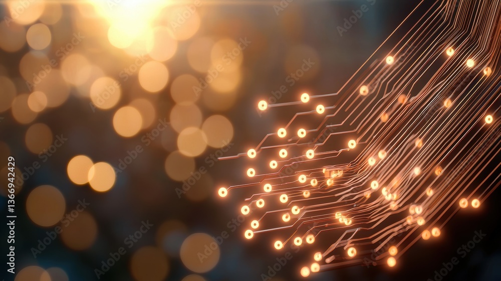 Poster binary futuristic ai concept with glowing binary numbers flowing through a circuit board.