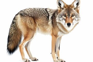 Fototapeta premium Photo of a Standing Brown Coyote with Fur Isolated on White Background