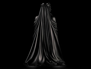 Elegant Black Statue of a Woman with Flowing Veil from Rear View
