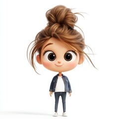 A cartoon girl with a messy bun and a blue jacket