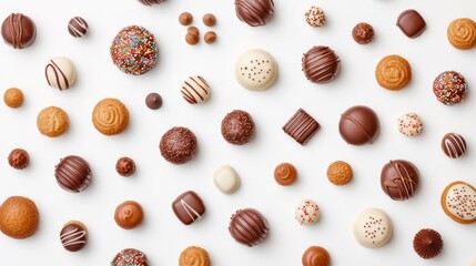 Assorted Delicious Chocolate Candies and Cookies Flat Lay