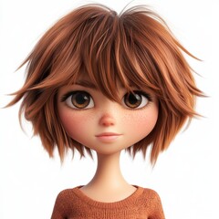 A cartoon girl with short red hair and a red shirt