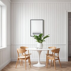 Minimalist Dining Room Interior with Wooden Chairs and White Table