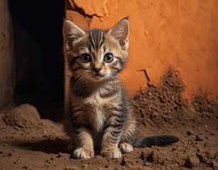 Obraz premium Curious Kitten in Dirt
