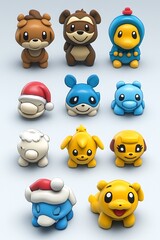 Twelve adorable cartoon animal figurines.