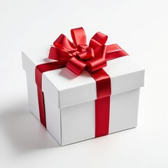 White Gift Box with Red Ribbon