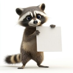 Obraz premium A raccoon is holding a white piece of paper