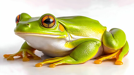 Obraz premium Photo of Green Frog Isolated on White Background with Detailed Features