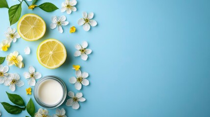 Natural Lemon and Blossom Cream Skincare Flat Lay