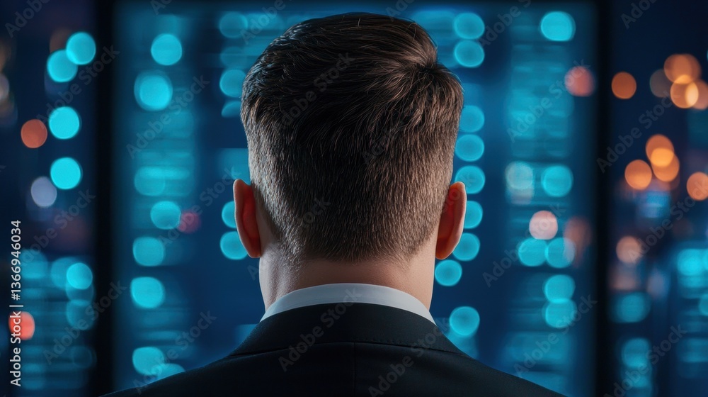 Poster monitor cybersecurity expert closely monitoring multiple screens for potential threats.