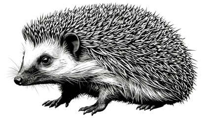 Hedgehog in Profile, Black and White Illustration