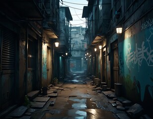 Dark and Gritty Alleyway in Asian City