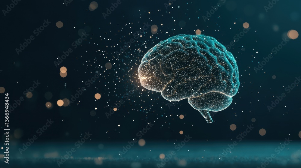 Poster brain abstract concept of an ai brain merging with a human thought process.