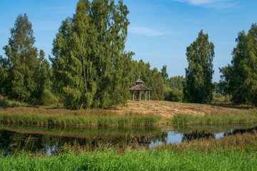 Gannibal Pond in the Petrovskoye Estate of the Pushkin Natural Landscape Reserve on a sunny summer...