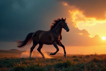 Running horse against dark sky , night, sky