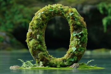 A mossy, green circle with the letter O in the middle