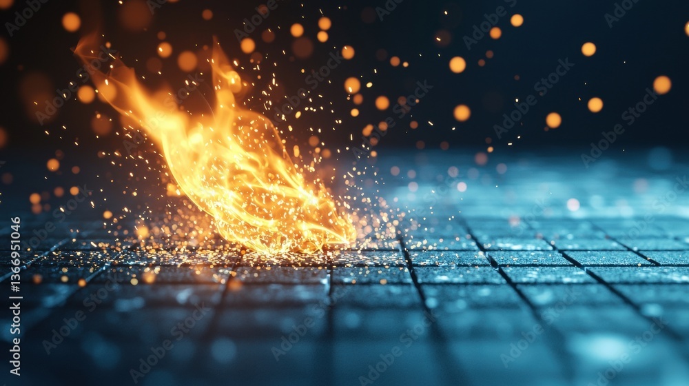 Poster firewall abstract visualization of a digital firewall blocking cyber intrusions.