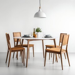 Modern Dining Room Interior with Round Table and Wooden Chairs