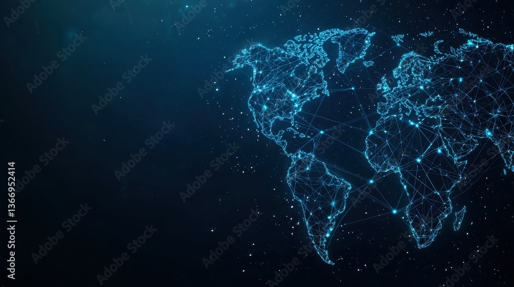 Poster globe abstract world map with interconnected lines symbolizing global communication.