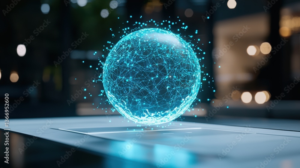 Poster globe ai powered virtual globe with floating interface elements and futuristic design.